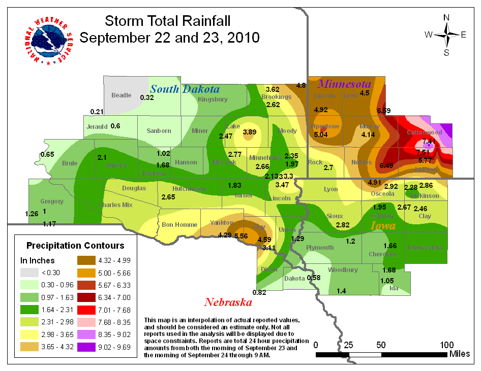 Storm Total Rainfall Map and Data for September 22nd and 23rd, 2010